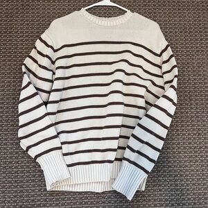 Brandy Melville Cream and Brown Striped Crewneck Sweater